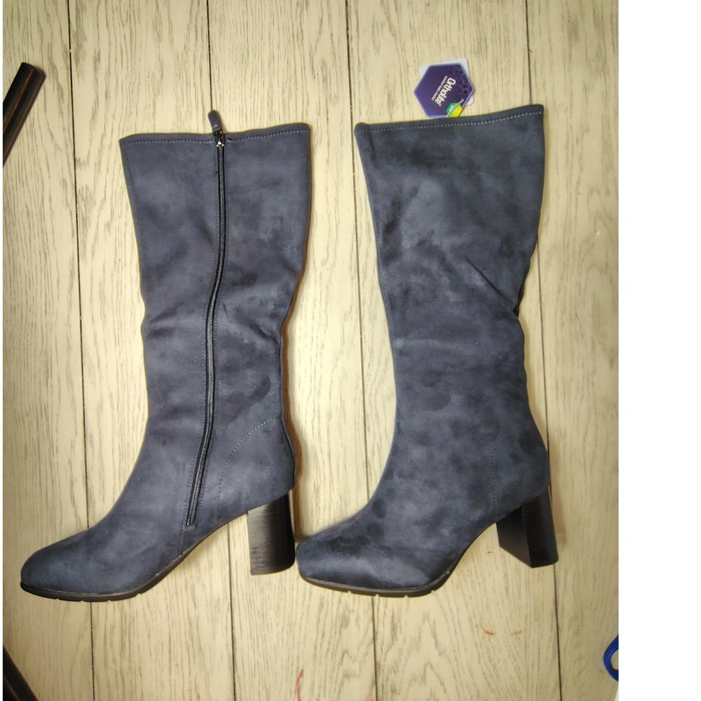 Aerosoles Micah Navy Blue Faux Suede Tall Block‎ Heel Boots 8.5W A0458-NVY